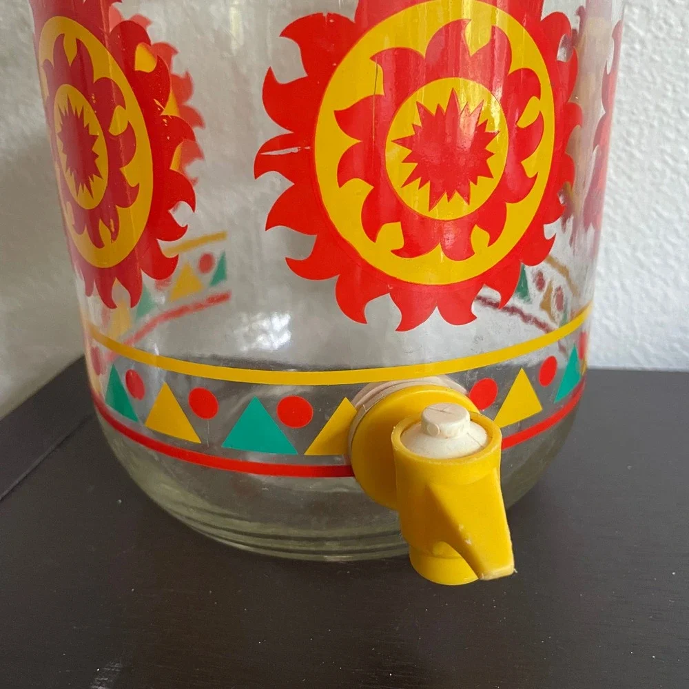 VTG Aztec Sun Tea Anchor Hocking Glass 1 Gallon Beverage Dispenser Jar Summer